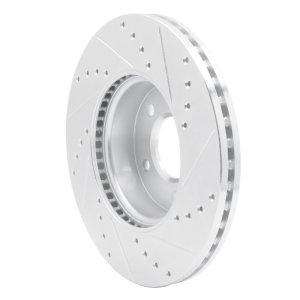 Cadillac ATS Brake Rotor (1) - Front Left - R1 Concepts - Drilled & Slotted - Silver - `13-`25